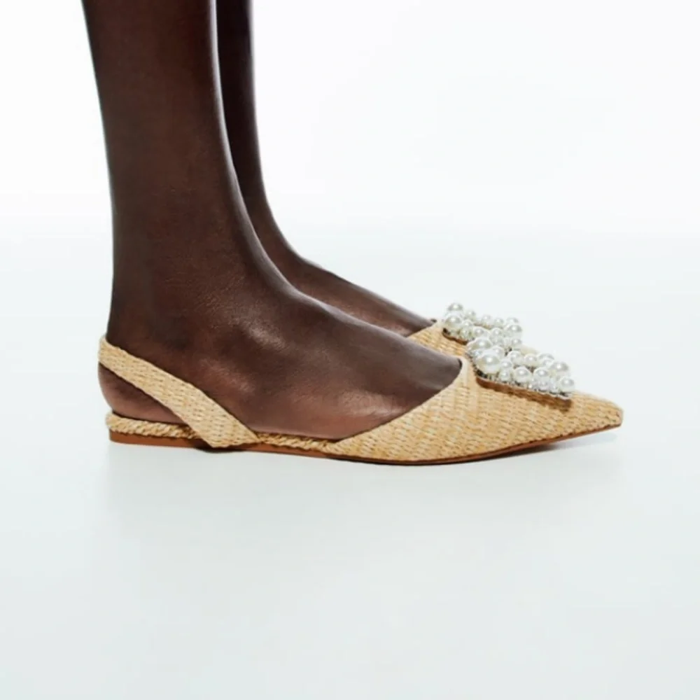 Zara pearl embellished flat slingbacks NWT - Picture 6 of 9